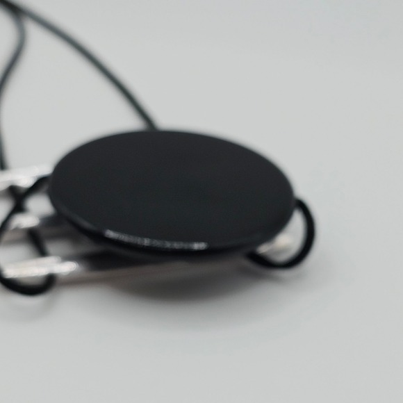 Marla Wynne HCN LG Stmt Necklace Black w/ Silver Metal Bars Fairy Goth Elegant - Picture 12 of 14